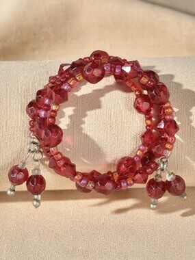 Red Crystal Multi‑Wrap Bracelet | Coquette Y2K Ruby Romantic Handmade Jewelry